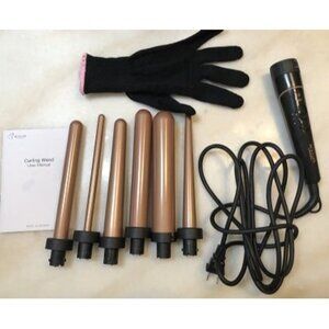 New Long Barrel Curling Iron Wand Set, 6 in 1 Curling Wand Set with Ceramic Barr